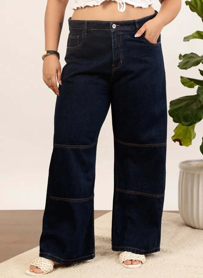 CURVY STREET Dark Blue Wide Leg Jeans for Women