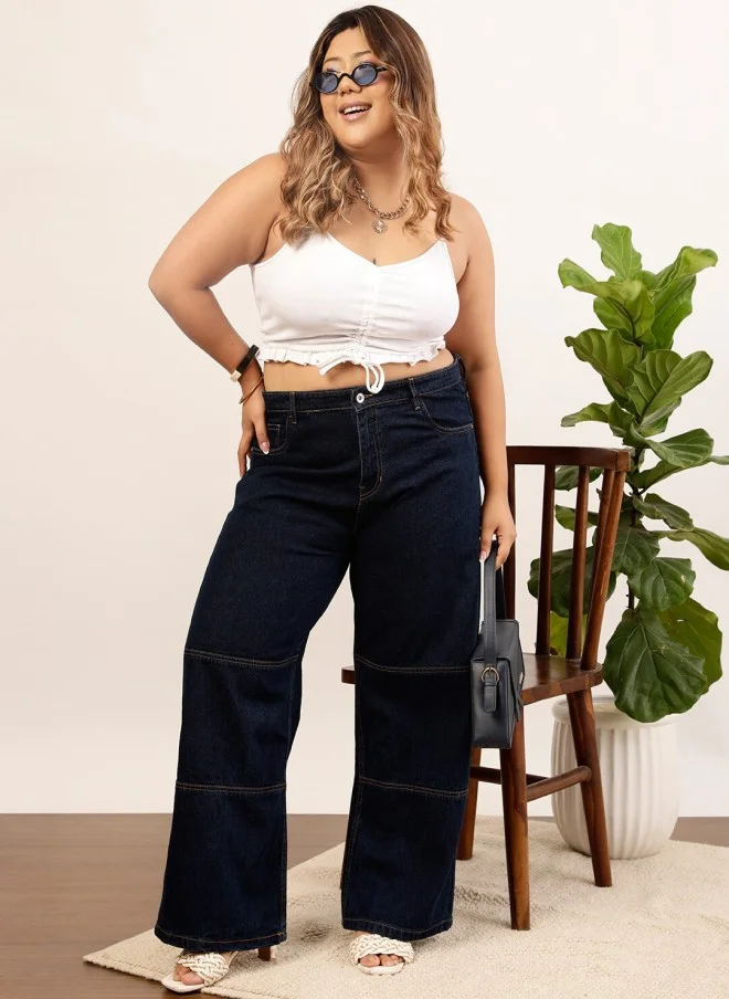 CURVY STREET جينز واسع الساق أزرق داكن للنساء