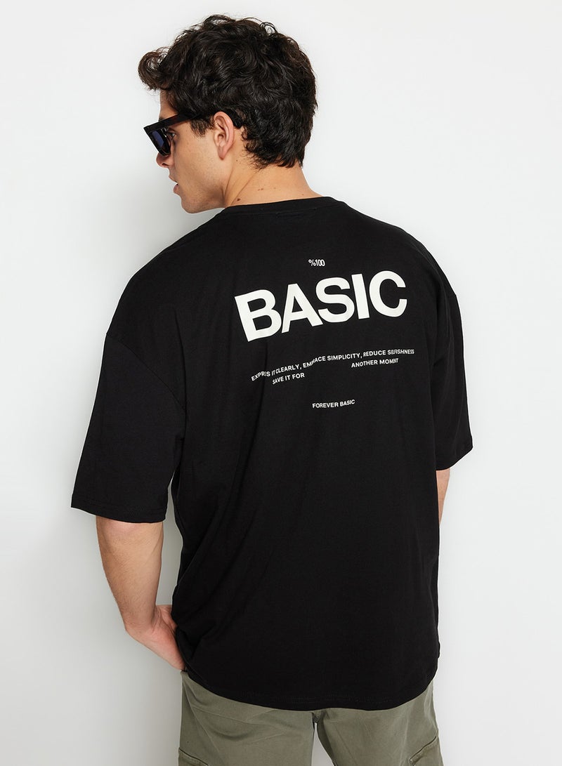 trendyol Text Printed Black Oversize Cotton T-Shirt - TMNSS23TS00263 - Image 2