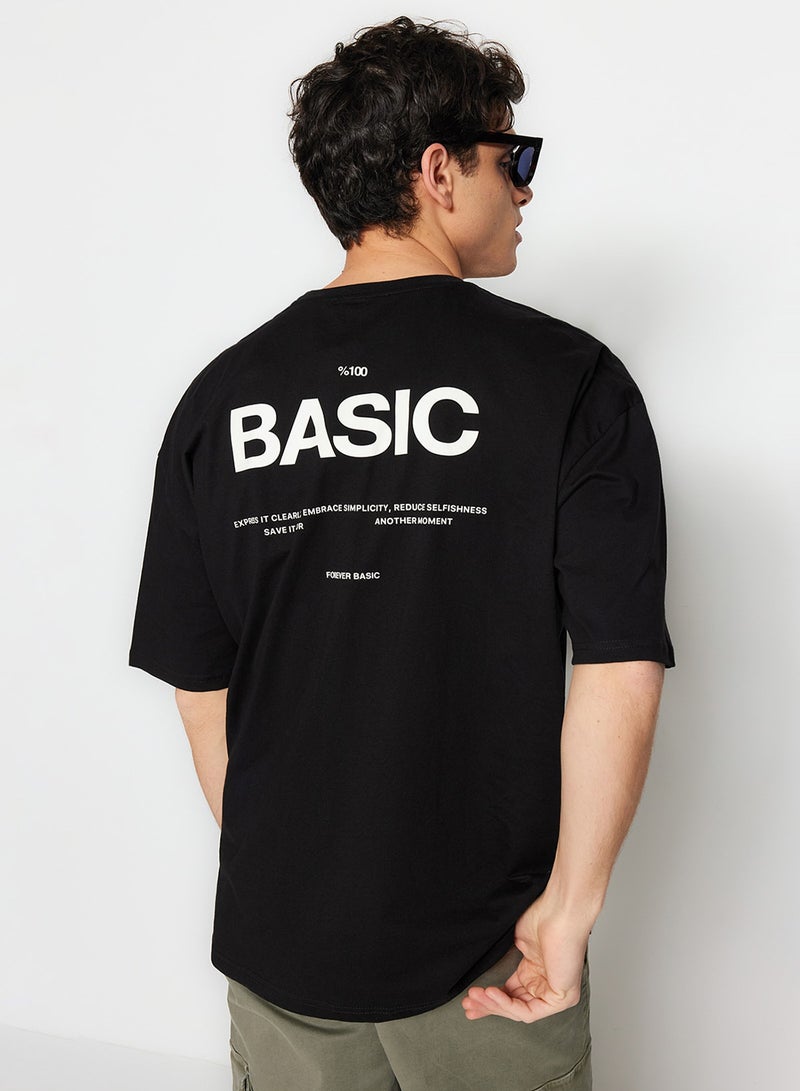 trendyol Text Printed Black Oversize Cotton T-Shirt - TMNSS23TS00263 - Image 1