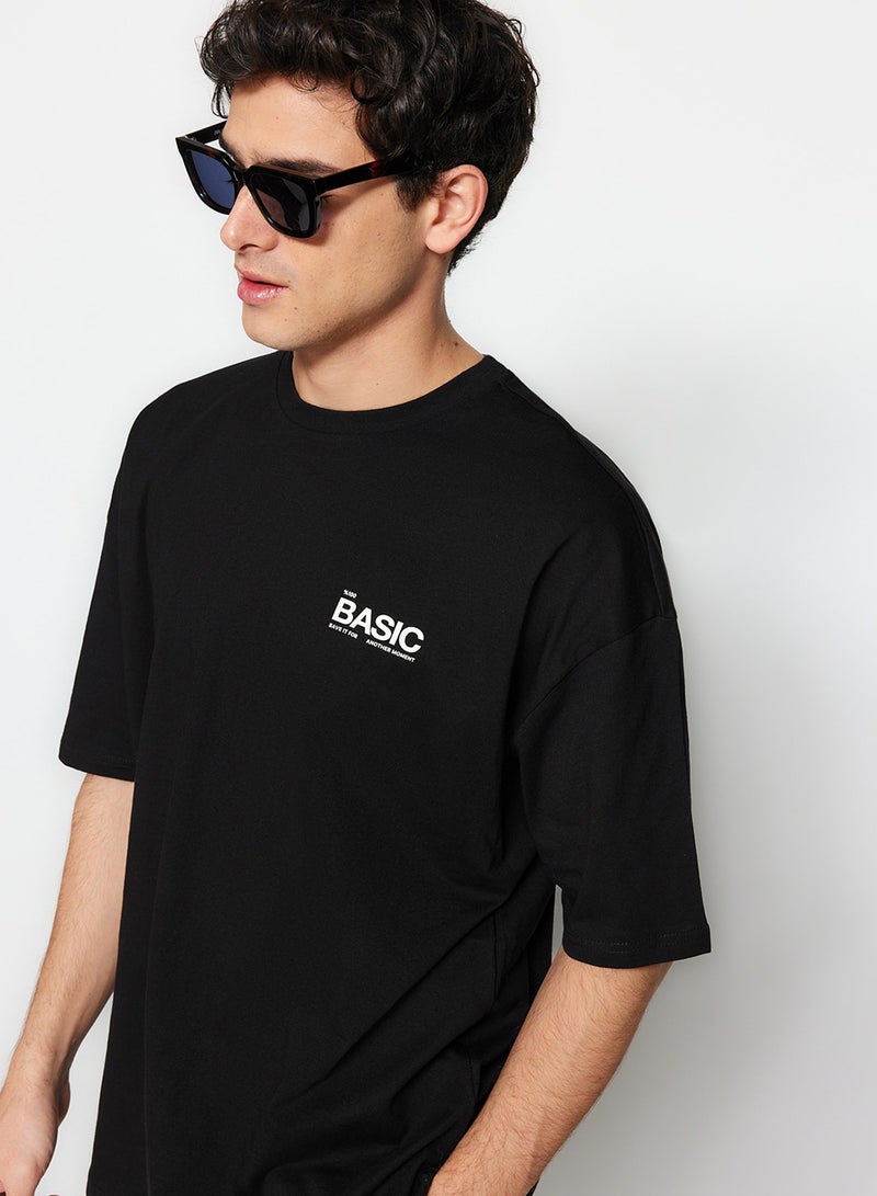 trendyol Text Printed Black Oversize Cotton T-Shirt - TMNSS23TS00263 - Image 4