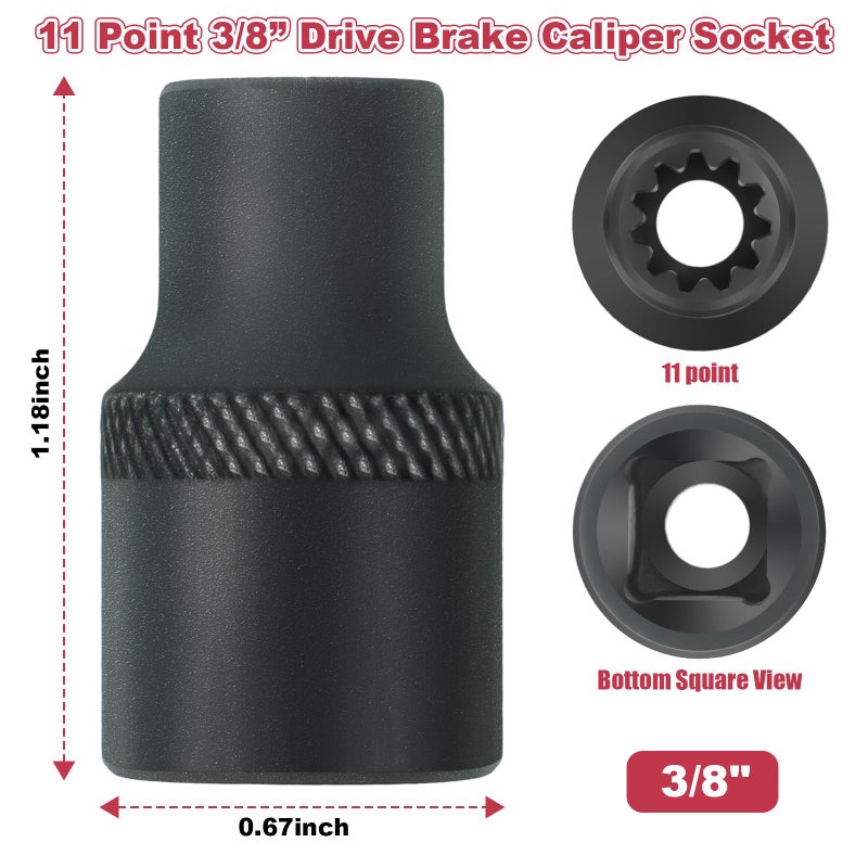 Feekoon 2 Pack 3/8" Brake Caliper 11 Point Socket Truck Brake Caliper Socket 3/8" Drive Replacement for European Trucks Compatible with Bendix Adb 22x, Adb 225, Sn6, Sn7, Sk7 Air Disc Calipers - Image 2