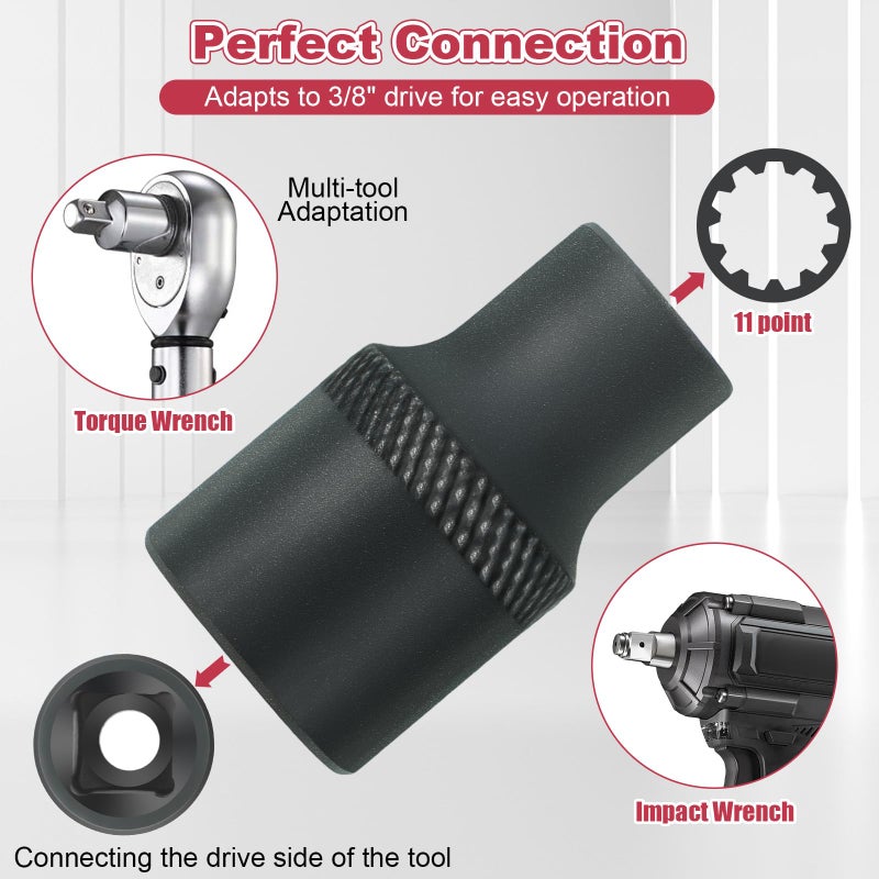 Feekoon 2 Pack 3/8" Brake Caliper 11 Point Socket Truck Brake Caliper Socket 3/8" Drive Replacement for European Trucks Compatible with Bendix Adb 22x, Adb 225, Sn6, Sn7, Sk7 Air Disc Calipers - Image 4
