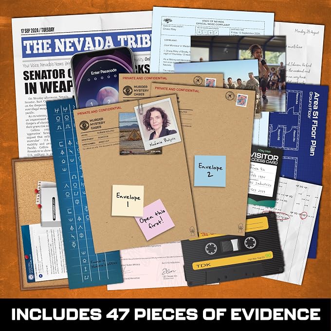 Lucky Egg MMC Death at Area 51  Thrilling Murder Mystery Games for Adults in a Classified Military Base  47 Evidence Pieces, 150 Min Gameplay (3.5/5 Difficulty)  Cold Case Files Game for 1-10 Players - Image 3