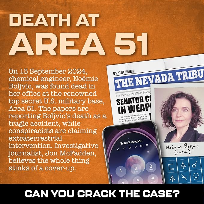 Lucky Egg MMC Death at Area 51  Thrilling Murder Mystery Games for Adults in a Classified Military Base  47 Evidence Pieces, 150 Min Gameplay (3.5/5 Difficulty)  Cold Case Files Game for 1-10 Players - Image 2