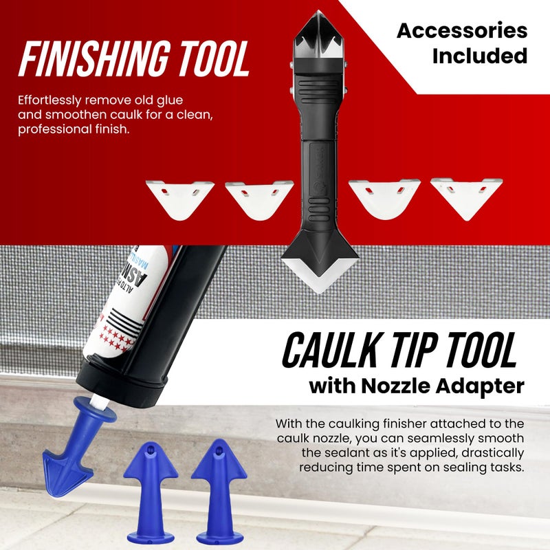 PROMAKER Cordless Caulking Gun, 21V Caulk gun w/ 2 Batteries, LED Light, Adjustable Speed, 3 Nozzle Adapters, 5 Knife Heads, 10 Oz Capacity, 550Lb Pushing Force, Caulk Tool Trowel & Scraper - Image 4