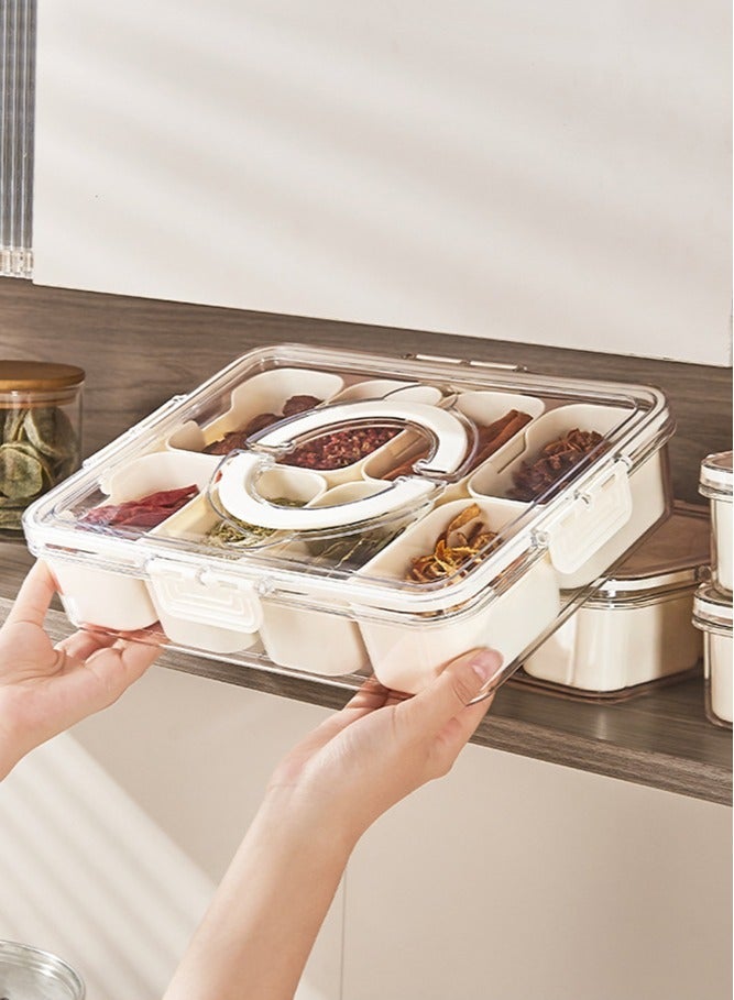 Forthcan Airtight Snack Organizer Box with Lid & Handle, Clear Divided Food Storage Tray for Fruits, Nuts, Candy & Snacks, Portable Travel Container for Kitchen, Picnic, and Parties, 8 Compartments Dishwasher Safe - Image 1