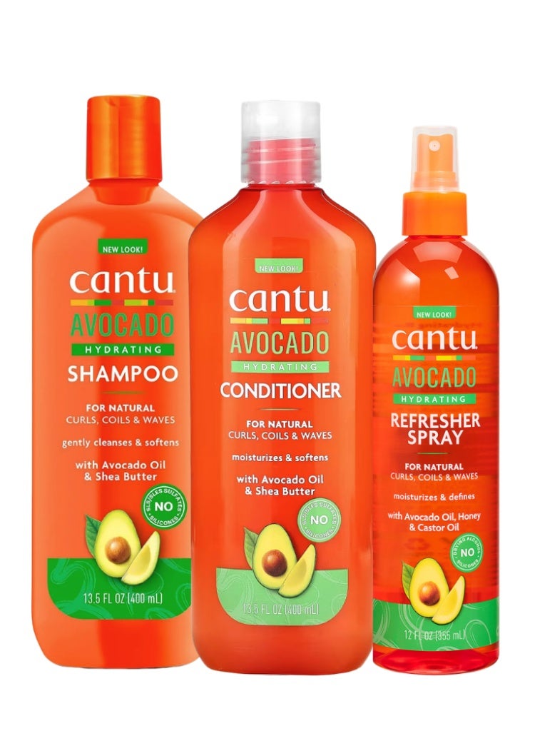 Cantu Avocado Hydrating Shampoo, Conditioner & Refresher Spray Set – Moisturizing Hair Care Trio for Dry, Frizzy Hair - Image 1