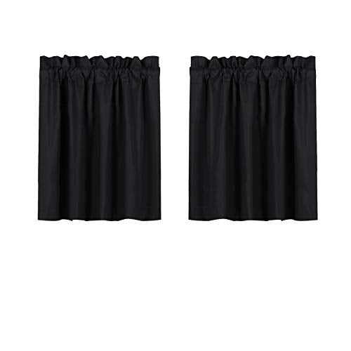 Valea Home Blackout Kitchen Curtains  Waterproof Soft Rod Pocket Curtains for Bathroom Bedroom  24 inch Length 2 Panels Black
