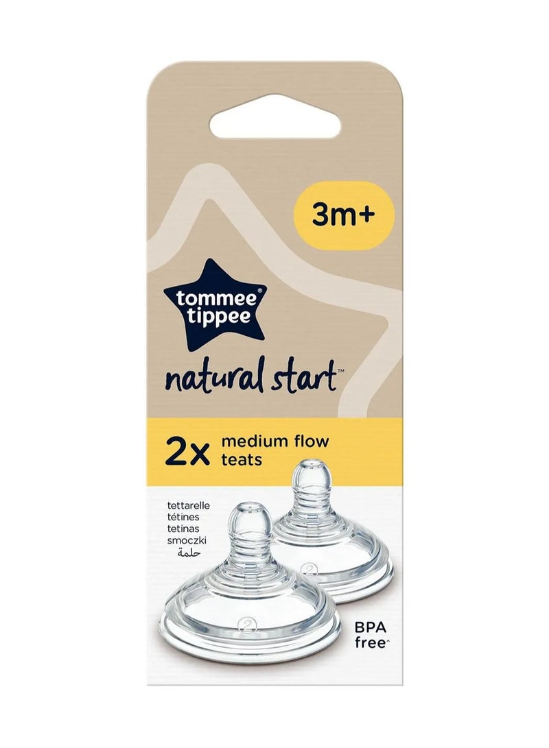 Tommee Tippee UK Closer to Nature Medium Flow Teats 3M+, BPA Free - 2 Pack Baby Bottle Nipples - Image 1