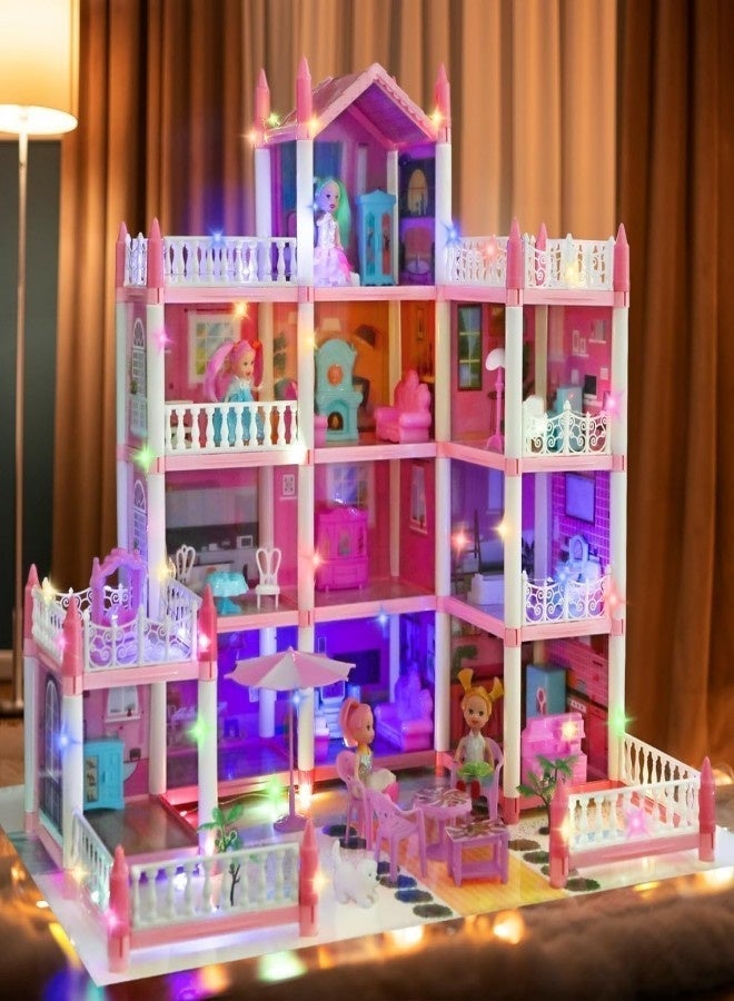 Doll House, Dream Dollhouse for Girls Pretend-Play DIY Dollhouse Kit - 4-Story 11 Rooms Playhouse with 2 Dolls Toy Figures, Furniture and Accessories Set Gift Toy for Kids Ages 3 4 5 6 7 8+ - Image 2