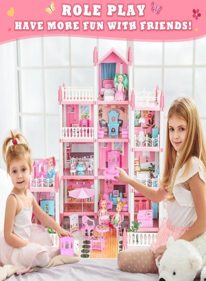 Doll House, Dream Dollhouse for Girls Pretend-Play DIY Dollhouse Kit - 4-Story 11 Rooms Playhouse with 2 Dolls Toy Figures, Furniture and Accessories Set Gift Toy for Kids Ages 3 4 5 6 7 8+ - Image 4
