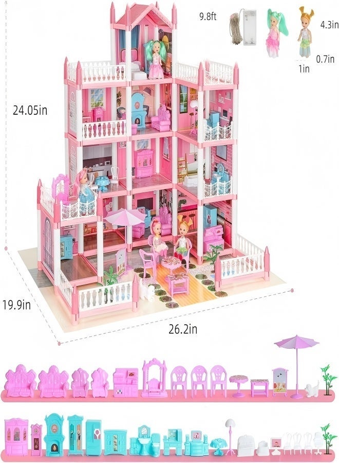 Doll House, Dream Dollhouse for Girls Pretend-Play DIY Dollhouse Kit - 4-Story 11 Rooms Playhouse with 2 Dolls Toy Figures, Furniture and Accessories Set Gift Toy for Kids Ages 3 4 5 6 7 8+ - Image 3