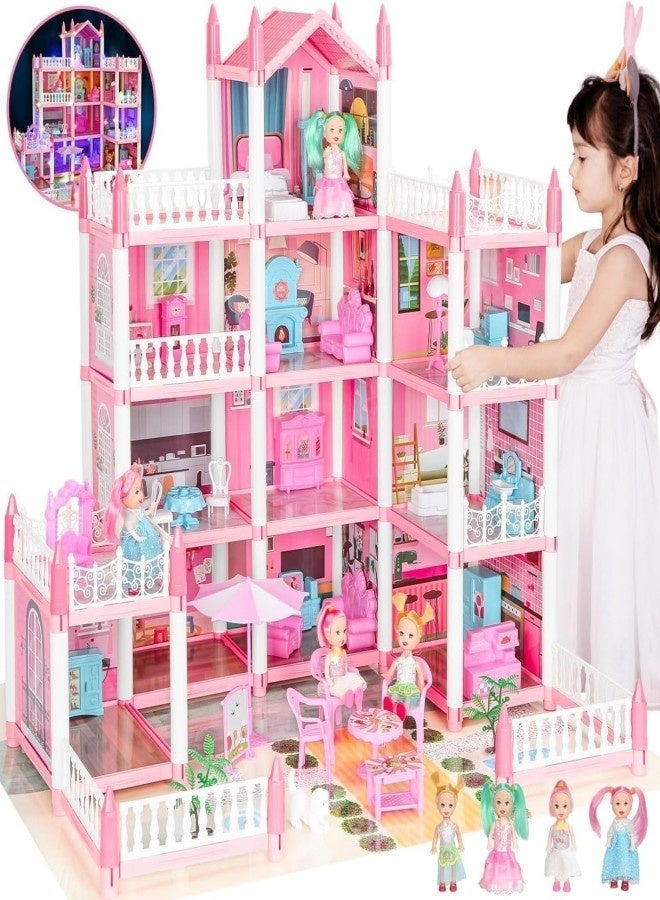 Doll House, Dream Dollhouse for Girls Pretend-Play DIY Dollhouse Kit - 4-Story 11 Rooms Playhouse with 2 Dolls Toy Figures, Furniture and Accessories Set Gift Toy for Kids Ages 3 4 5 6 7 8+ - Image 5