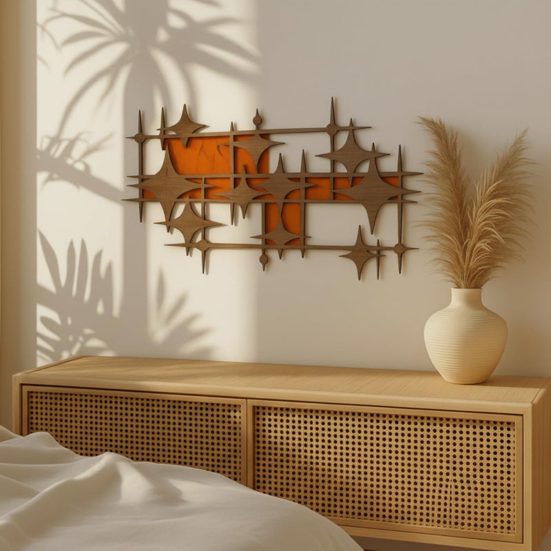 BrightRow Wooden Mid Century Modern Large Starbursts Wall Decor, Retro Starburst Panels Sculpture, 14.96 X 8.82 inch, Abstract Wall Decor Accents for Home Office Living Room - Image 1