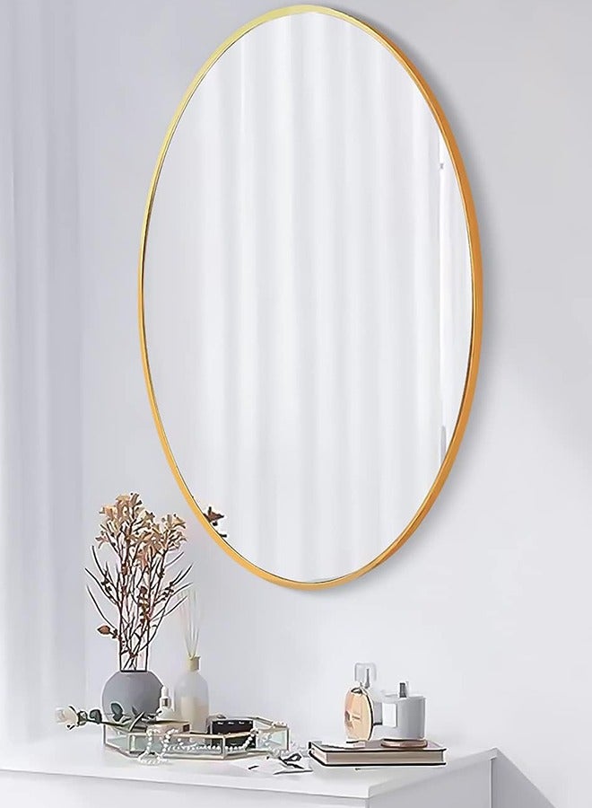 JCB CHIC Gold Round Bathroom Mirror, 60cm Circle Mirror, Round Wall Mirror with Simple Metal Frame, Modern Round Hanging Mirror for Bathroom, Hallway, Living Room - Image 1