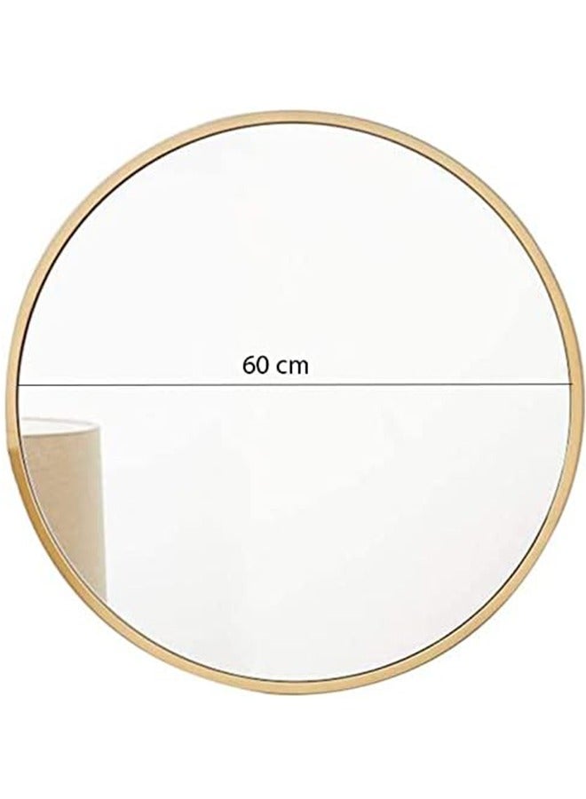 JCB CHIC Gold Round Bathroom Mirror, 60cm Circle Mirror, Round Wall Mirror with Simple Metal Frame, Modern Round Hanging Mirror for Bathroom, Hallway, Living Room - Image 2