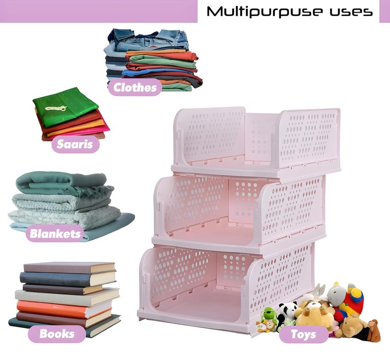 Boniry PACK OF 1 Clothes Organizer For Wardrobe, Versatile Cupboard Organizer for Clothes - Space Saving, Easy to Assemble, Durable Plastic Material, Wardrobe organizer For Home (Light Pink) - Image 5