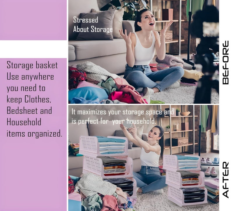 Boniry PACK OF 1 Clothes Organizer For Wardrobe, Versatile Cupboard Organizer for Clothes - Space Saving, Easy to Assemble, Durable Plastic Material, Wardrobe organizer For Home (Light Pink) - Image 3