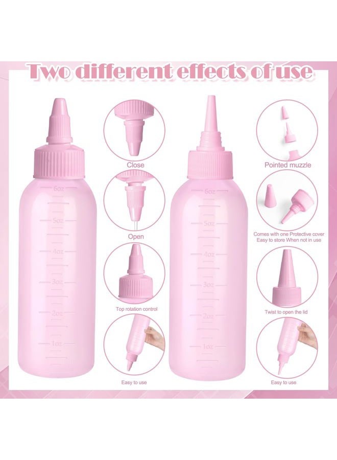 FXSPLCZ 2 Pack Root Comb Applicator Bottle Hair Oil Applicator Hair Color Bottle with 4 Caps for Women Scalp Hair Dye Tools, Pink - Image 4