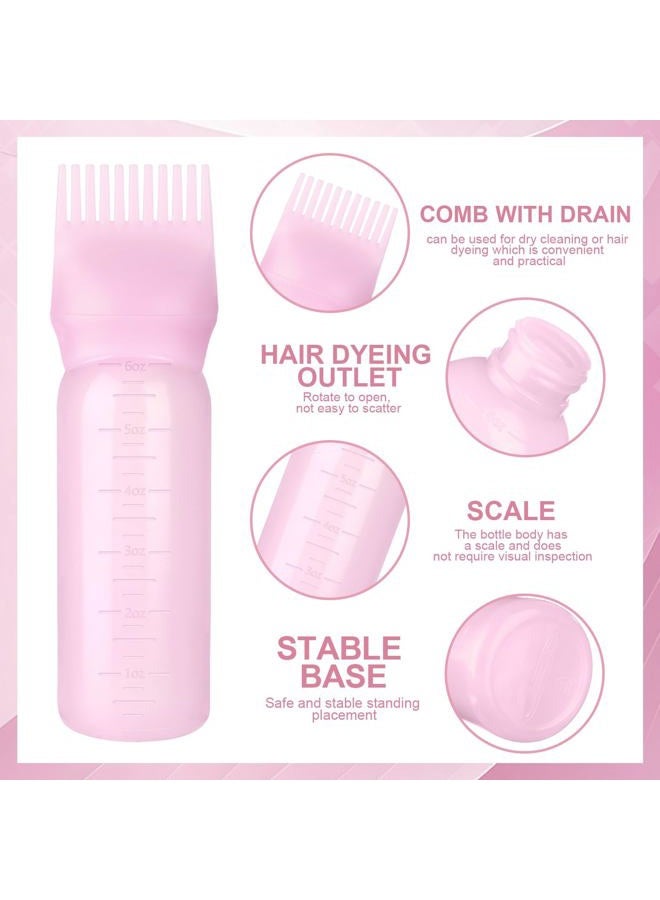 FXSPLCZ 2 Pack Root Comb Applicator Bottle Hair Oil Applicator Hair Color Bottle with 4 Caps for Women Scalp Hair Dye Tools, Pink - Image 3