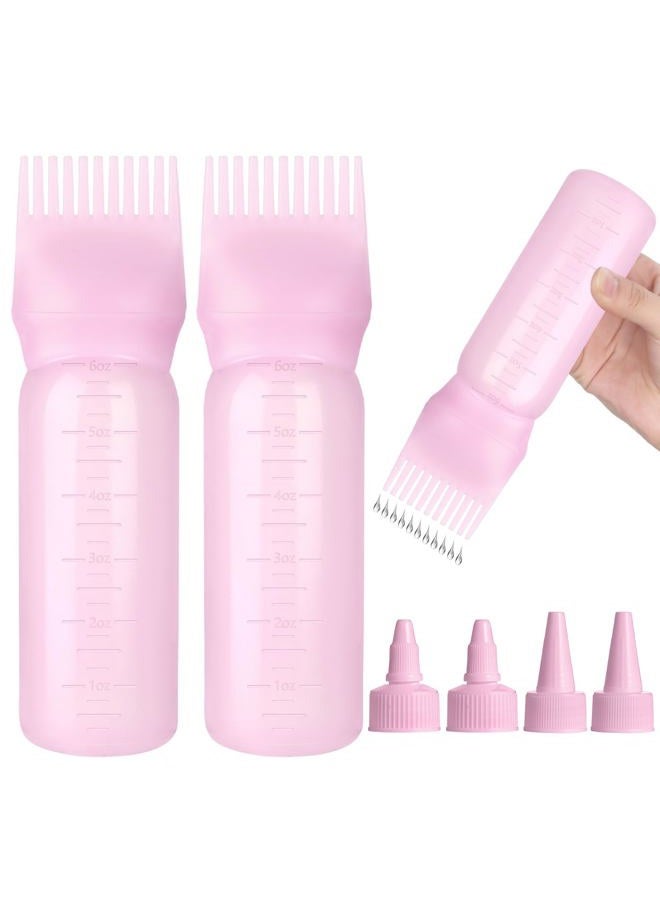 FXSPLCZ 2 Pack Root Comb Applicator Bottle Hair Oil Applicator Hair Color Bottle with 4 Caps for Women Scalp Hair Dye Tools, Pink - Image 1