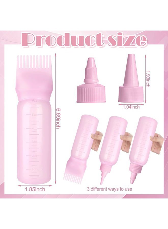 FXSPLCZ 2 Pack Root Comb Applicator Bottle Hair Oil Applicator Hair Color Bottle with 4 Caps for Women Scalp Hair Dye Tools, Pink - Image 2