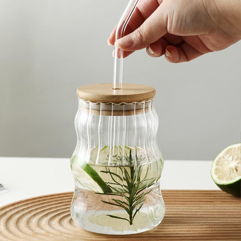ConvertKitchen Wooden Can Glass with lid and Straw Juice Glass Coffee Tumbler and Sipper Glass for Kids Perfect Cups for Office and Home Enjoyment 2Pcs Set - Image 1