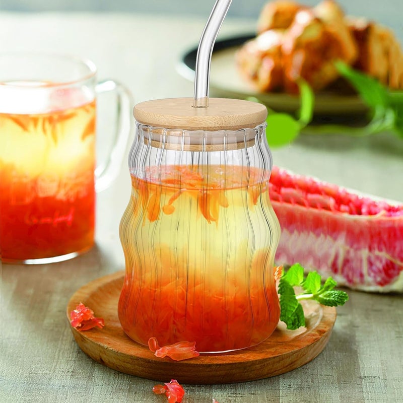 ConvertKitchen Wooden Can Glass with lid and Straw Juice Glass Coffee Tumbler and Sipper Glass for Kids Perfect Cups for Office and Home Enjoyment 2Pcs Set - Image 2