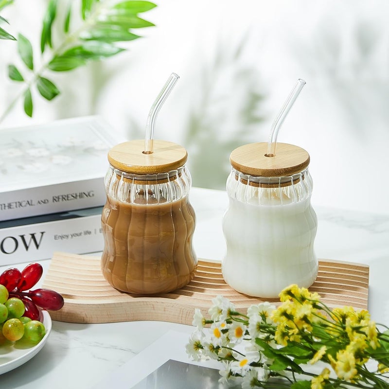 ConvertKitchen Wooden Can Glass with lid and Straw Juice Glass Coffee Tumbler and Sipper Glass for Kids Perfect Cups for Office and Home Enjoyment 2Pcs Set - Image 4