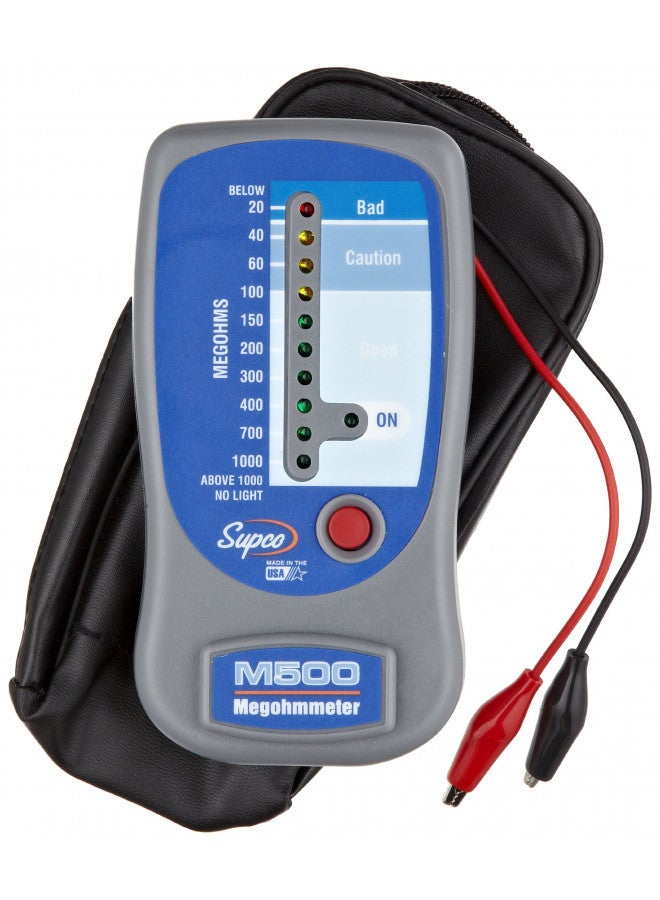 Supco جهاز اختبار العزل Supco M500 / مقياس مقاومة كهربائية إلكتروني مع حقيبة حمل ناعمة، من 0 إلى 1000 ميغا أوم أسود