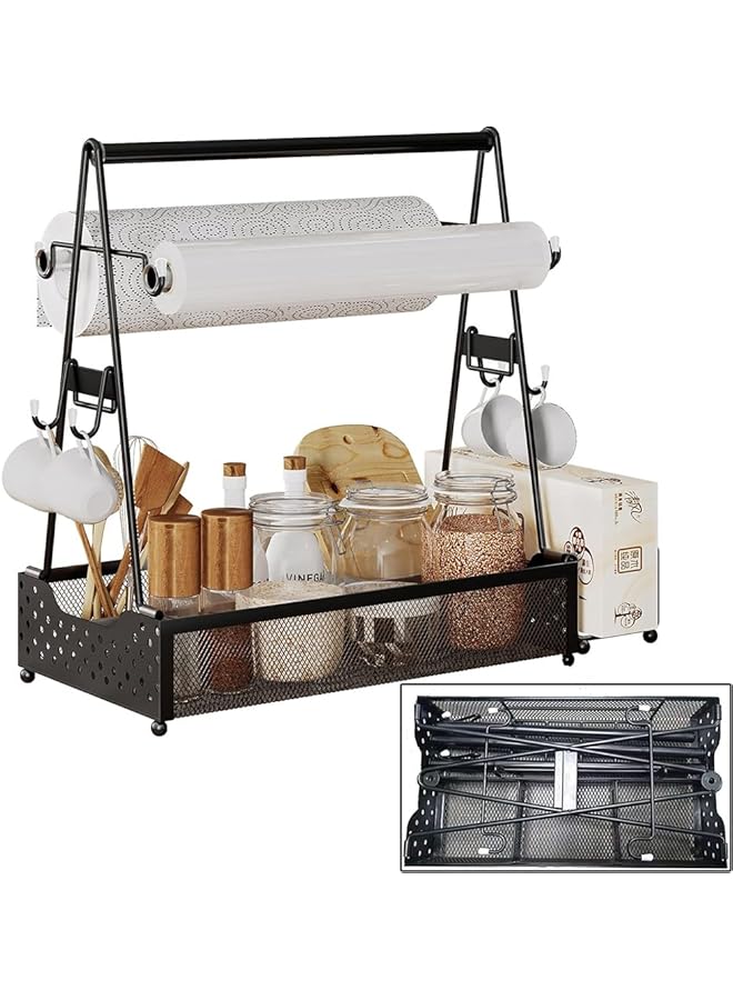 promass Grill Utensil Caddy, Metal Black BBQ Countertop Caddy, Seasoning Organizer Shelf, Barbecue Tools Paper Towel Fresh Film Holder, Picnic Kitchen Camping Buffet Party Storage Box, 38*17.5*39cm - Image 1