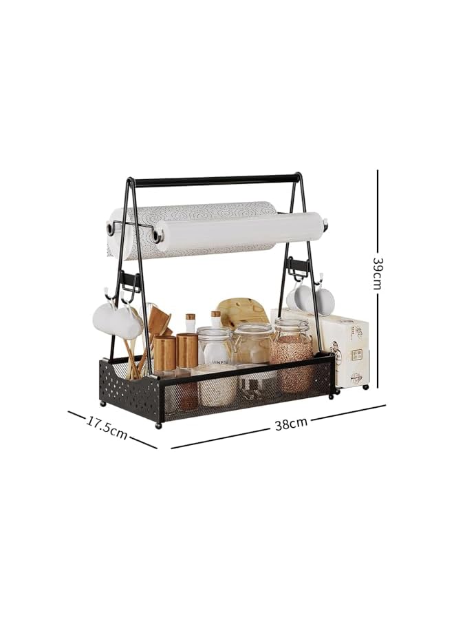 promass Grill Utensil Caddy, Metal Black BBQ Countertop Caddy, Seasoning Organizer Shelf, Barbecue Tools Paper Towel Fresh Film Holder, Picnic Kitchen Camping Buffet Party Storage Box, 38*17.5*39cm - Image 2