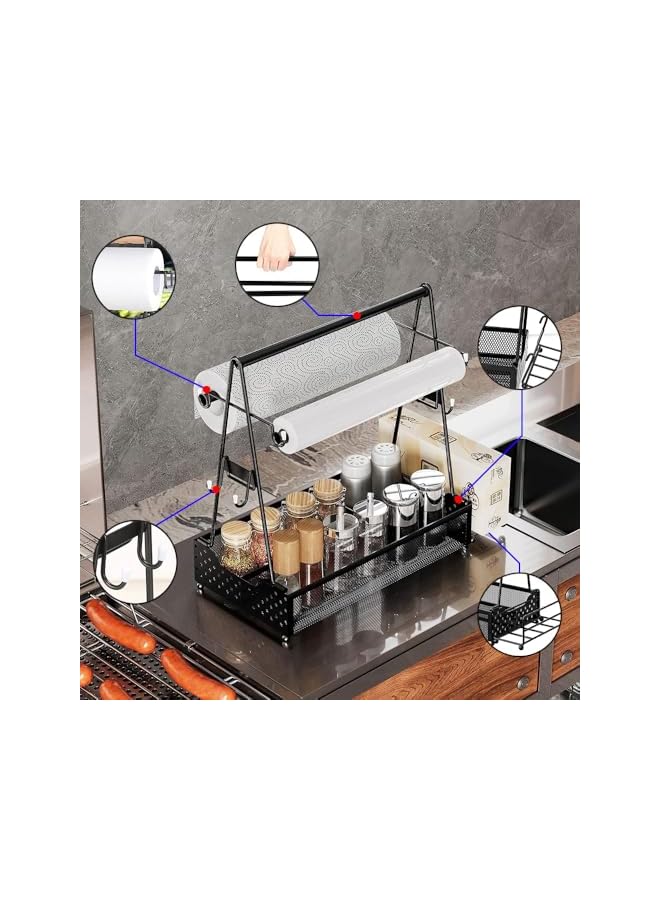 promass Grill Utensil Caddy, Metal Black BBQ Countertop Caddy, Seasoning Organizer Shelf, Barbecue Tools Paper Towel Fresh Film Holder, Picnic Kitchen Camping Buffet Party Storage Box, 38*17.5*39cm - Image 3