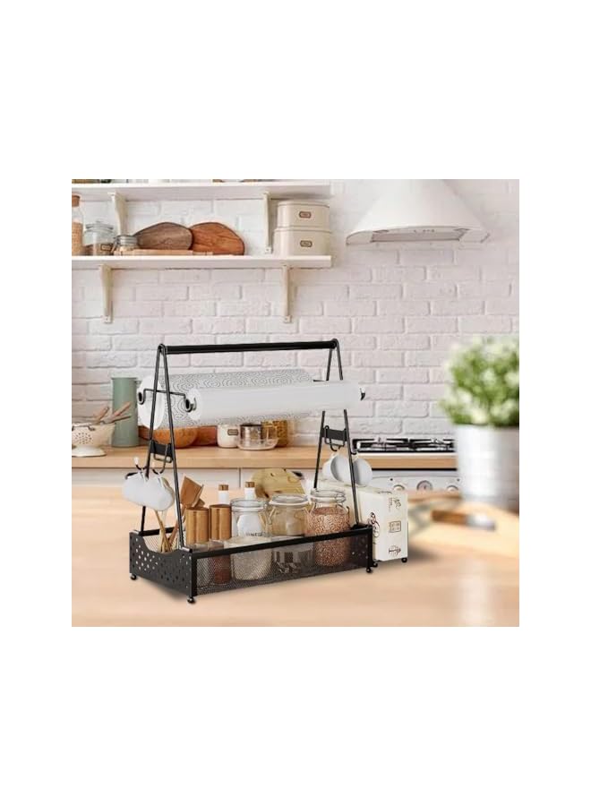 promass Grill Utensil Caddy, Metal Black BBQ Countertop Caddy, Seasoning Organizer Shelf, Barbecue Tools Paper Towel Fresh Film Holder, Picnic Kitchen Camping Buffet Party Storage Box, 38*17.5*39cm - Image 5