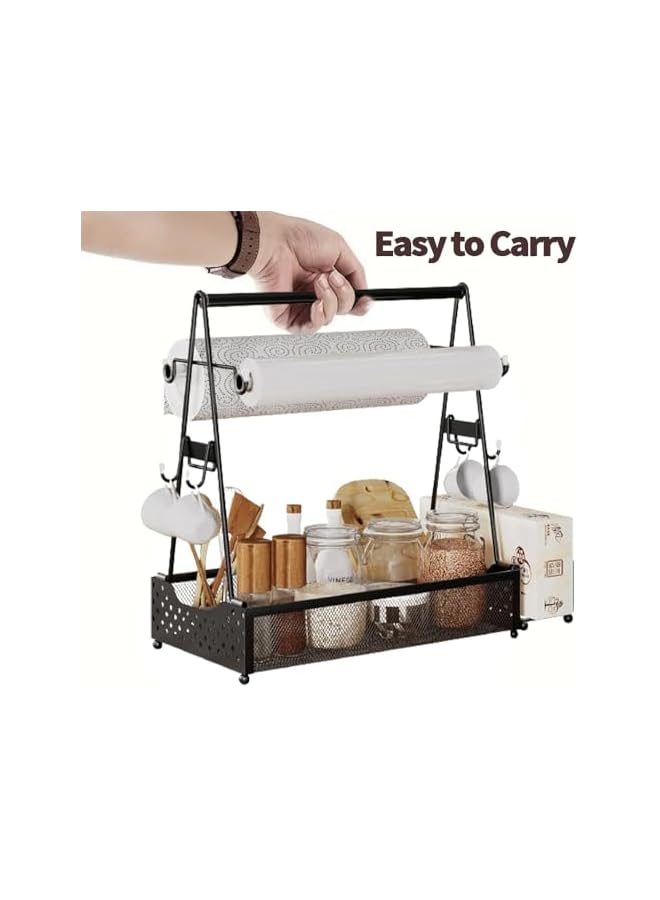 promass Grill Utensil Caddy, Metal Black BBQ Countertop Caddy, Seasoning Organizer Shelf, Barbecue Tools Paper Towel Fresh Film Holder, Picnic Kitchen Camping Buffet Party Storage Box, 38*17.5*39cm - Image 4
