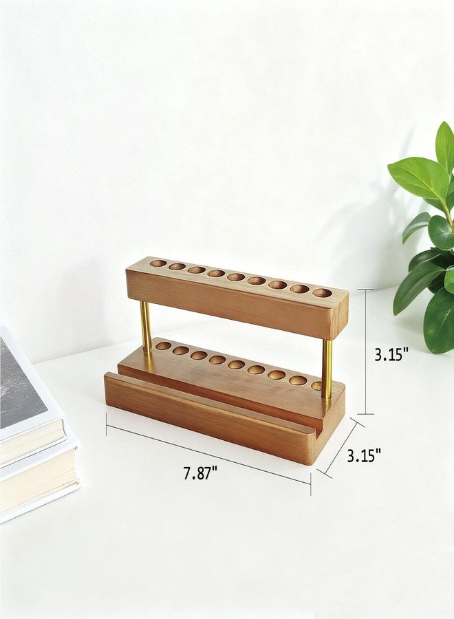 VOVCIG Multifunctional Wood Pen Holder for Desk,Fountain Pen Stand with 9 Slots and Phone Holder,for Office and Home Desk Decor - Image 2