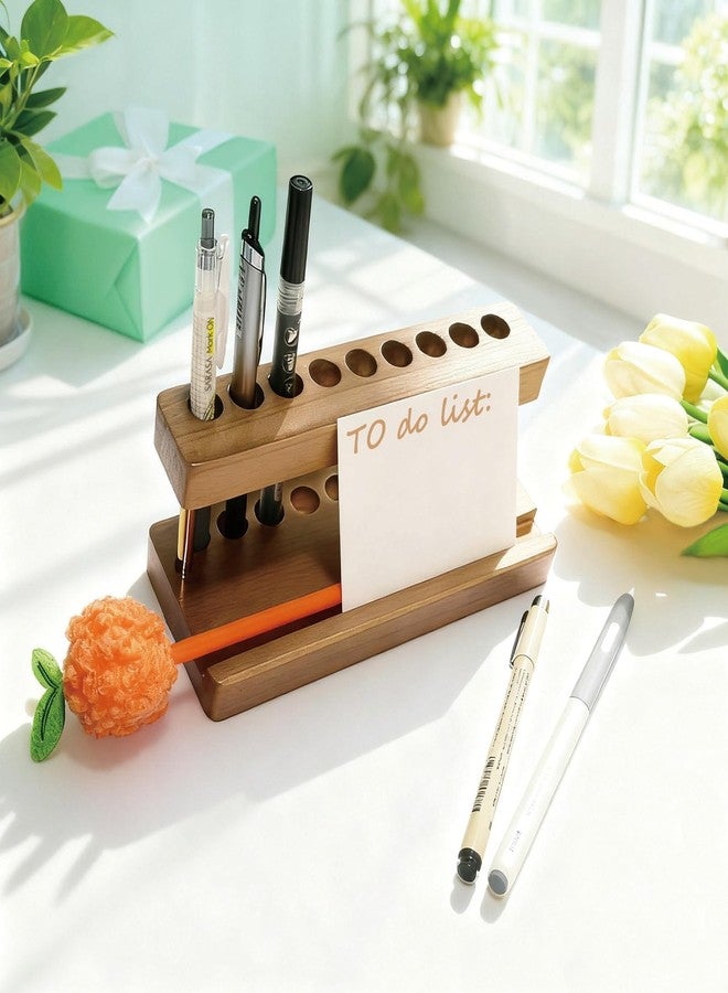 VOVCIG Multifunctional Wood Pen Holder for Desk,Fountain Pen Stand with 9 Slots and Phone Holder,for Office and Home Desk Decor - Image 5
