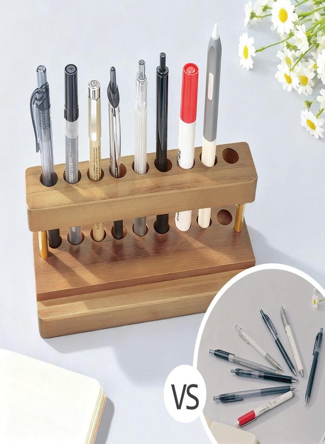 VOVCIG Multifunctional Wood Pen Holder for Desk,Fountain Pen Stand with 9 Slots and Phone Holder,for Office and Home Desk Decor - Image 4