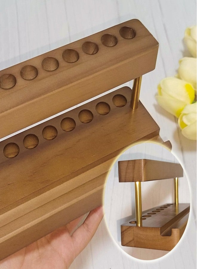 VOVCIG Multifunctional Wood Pen Holder for Desk,Fountain Pen Stand with 9 Slots and Phone Holder,for Office and Home Desk Decor - Image 3