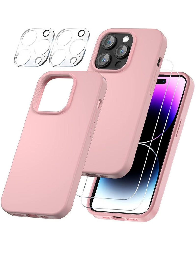 MUNTAQI iPhone 14 Pro Max 6.7 Inch Case with 2-Pack Screen Protector & 2-Pack Camera Lens Protector – Slim Full Coverage, Pink - Image 1