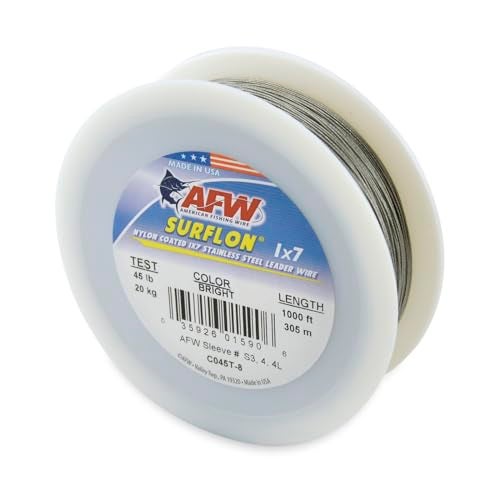 AFW American Fishing Wire Surflon, Nylon Coated 1x7 Stainless Steel Leader Wire, 45 lb Test, .028" Diameter, Bright, 1000 ft - Image 1