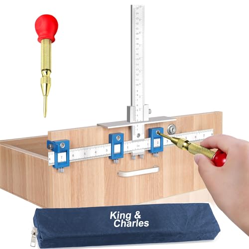 King&Charles Cabinet Hardware Jig, Metal Cabinet Handle Jig with Automatic Center Punch, Perfect Set - Avoid Jitter Caused by Direct Drilling, Use for Handles and Pulls on Drawers/Doors. - Image 1