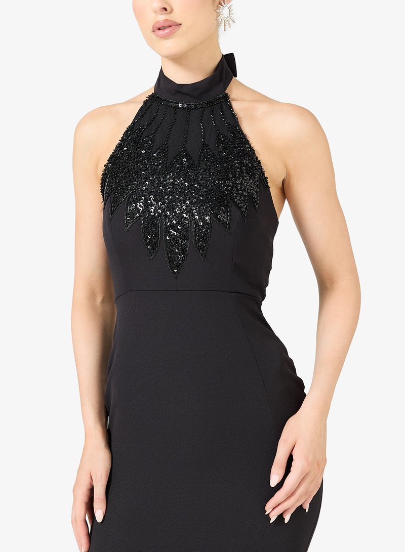 Ella Limited Edition Halter Embellished Dress With Slit - Image 3