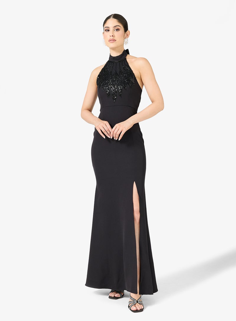 Ella Limited Edition Halter Embellished Dress With Slit - Image 1