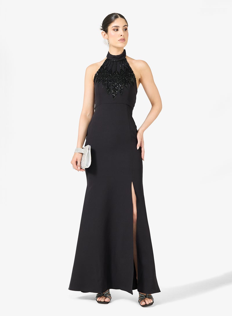 Ella Limited Edition Halter Embellished Dress With Slit - Image 4