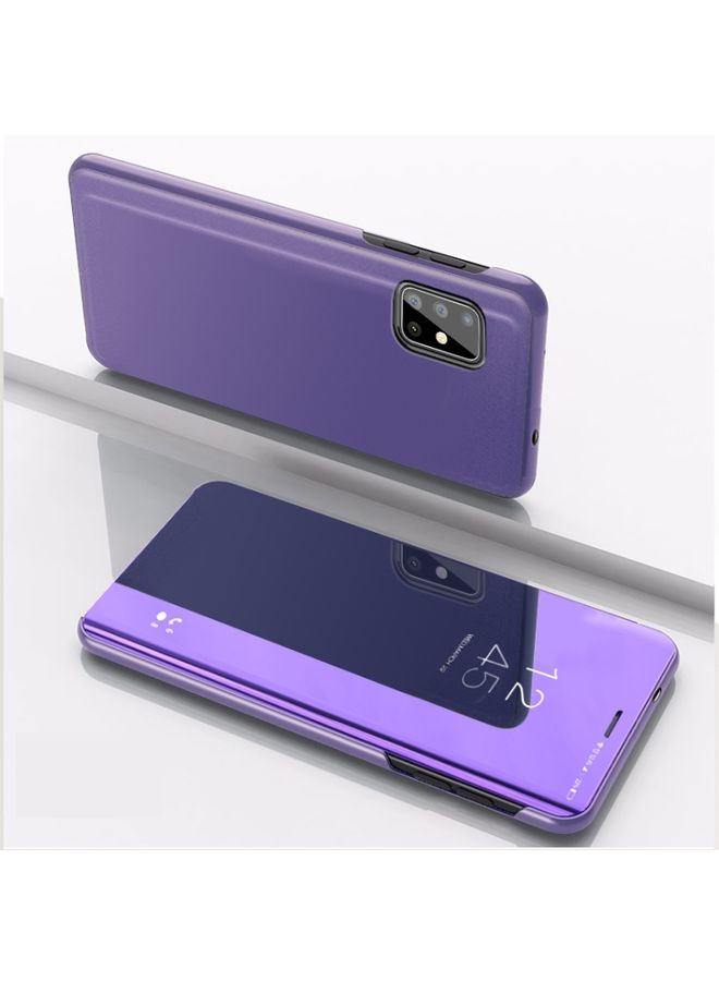 BGM Case Cover For Samsung Galaxy M31s Plated Mirror Horizontal Flip Leather Case with Holder (Purple Blue)
