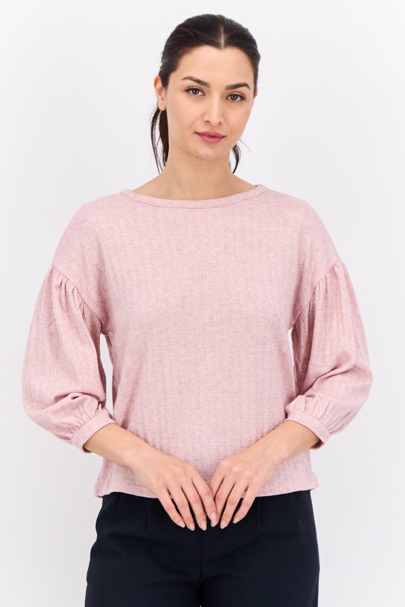 89th + Madison Women Round Neck Knitted Sweater, Light Pink - Image 1