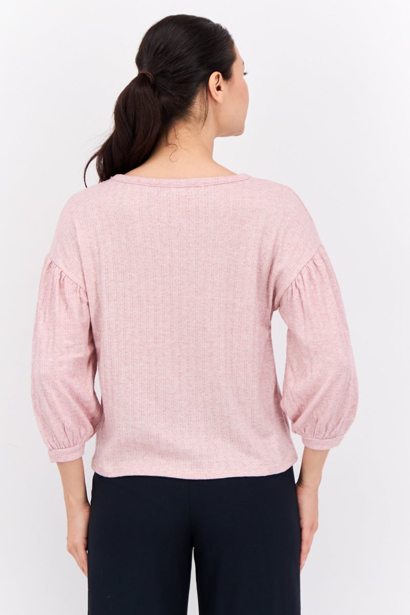 89th + Madison Women Round Neck Knitted Sweater, Light Pink - Image 3