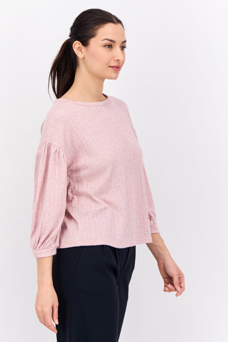 89th + Madison Women Round Neck Knitted Sweater, Light Pink - Image 2